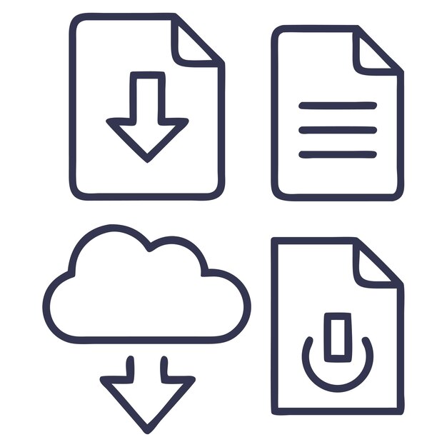 Minimal Download Icon Set with Cloud Arrow and File Symbols