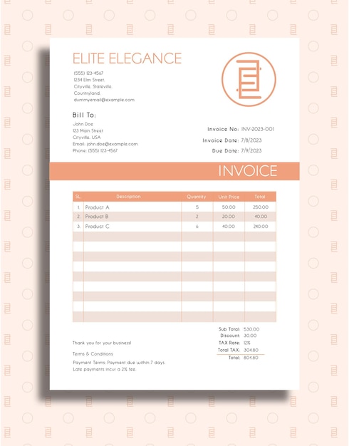 Vector minimal and elegant invoice for business