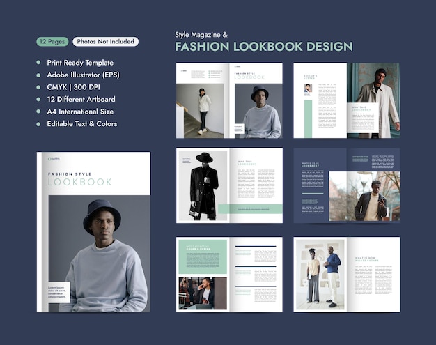 Design minimale di riviste di moda o layout di lookbook editoriali o portfolio di moda e multiuso