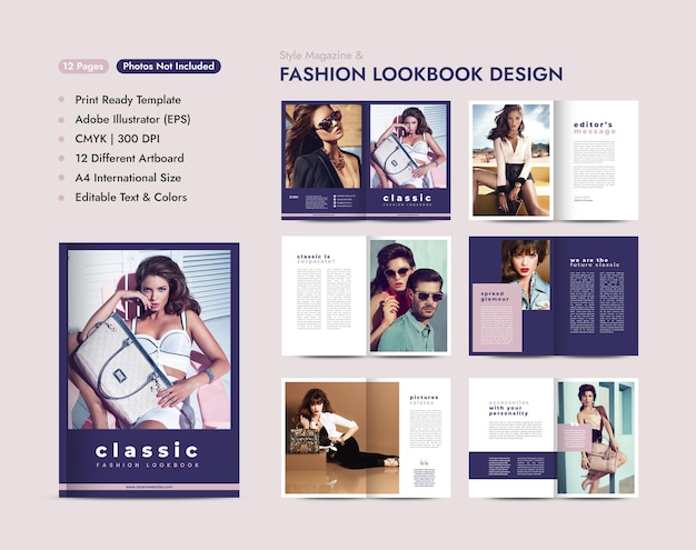 Design minimale di riviste di moda o layout di lookbook editoriali o portfolio di moda e multiuso