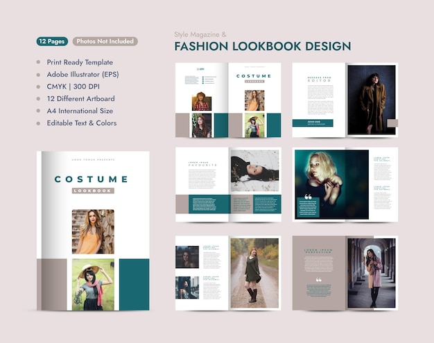 Vettore design minimale di riviste di moda o layout di lookbook editoriali o portfolio di moda e multiuso