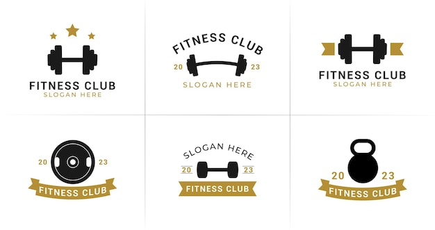 Vector minimal fitness logo design with gold color concept for gym center