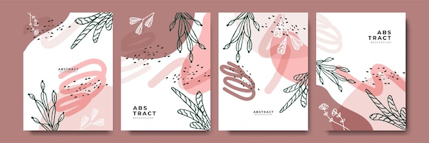 Minimal floral flower leaves background vector design templates in simple modern style with flowers and leaves wedding invitation and frames social media stories wallpapers luxury stationery