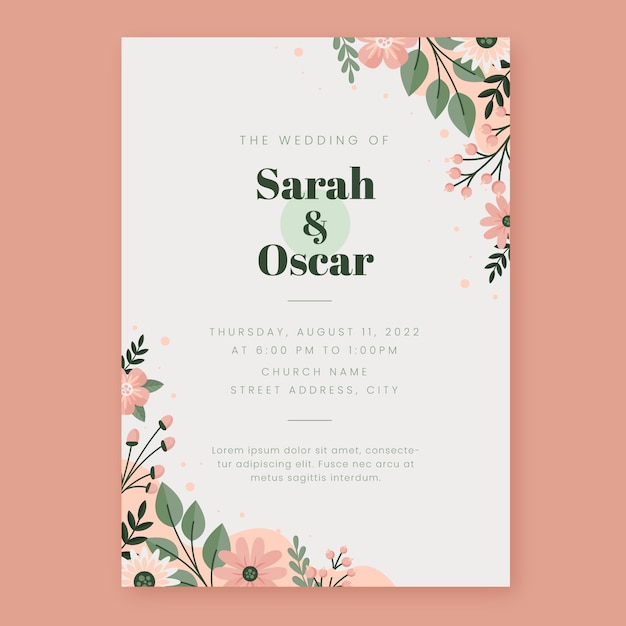 Minimal floral wedding poster template