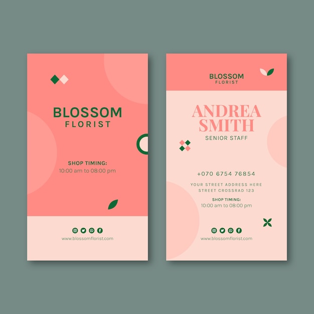 Vector minimal florist job vertical business card