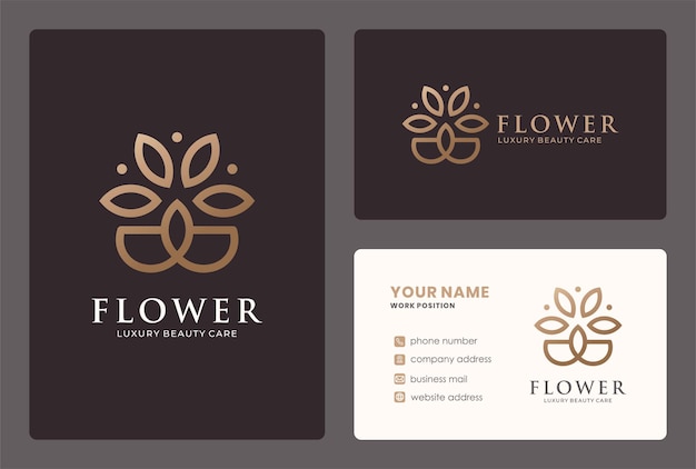 Minimal flower logo design with golden color.