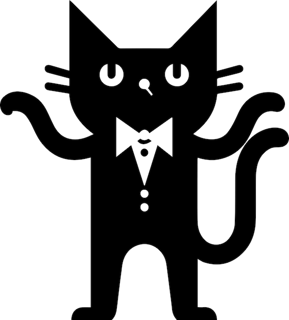 Minimal Funny Character Mr cat vector silhouette black color silhouette white background 7