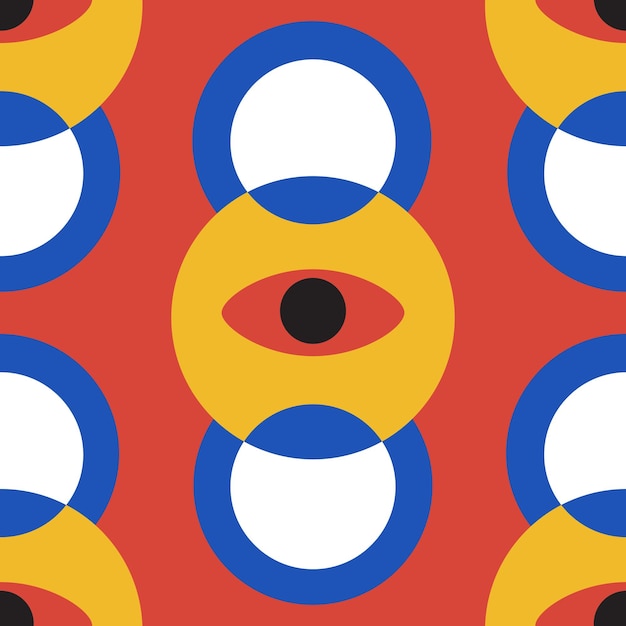 눈이 매끄러운 패턴이 있는 20대의 최소한의 기하학적 디자인. 바우하우스 눈.