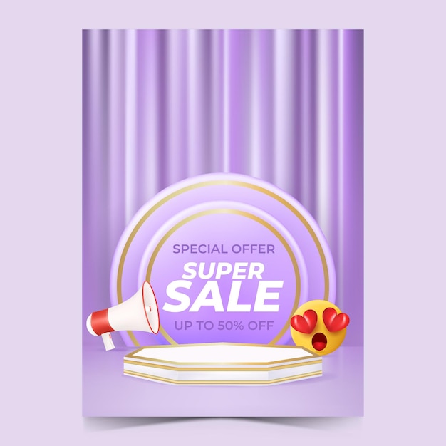 Minimal geometric podium with curtain 3d poster sales promotion