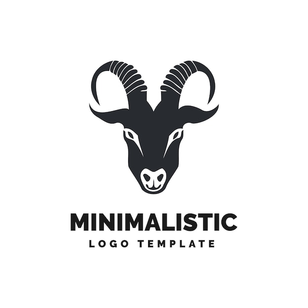 Вектор Минимальный шаблон логотипа головы козла рога козы значок логотипа коричневый шаблон логотипа головы козла