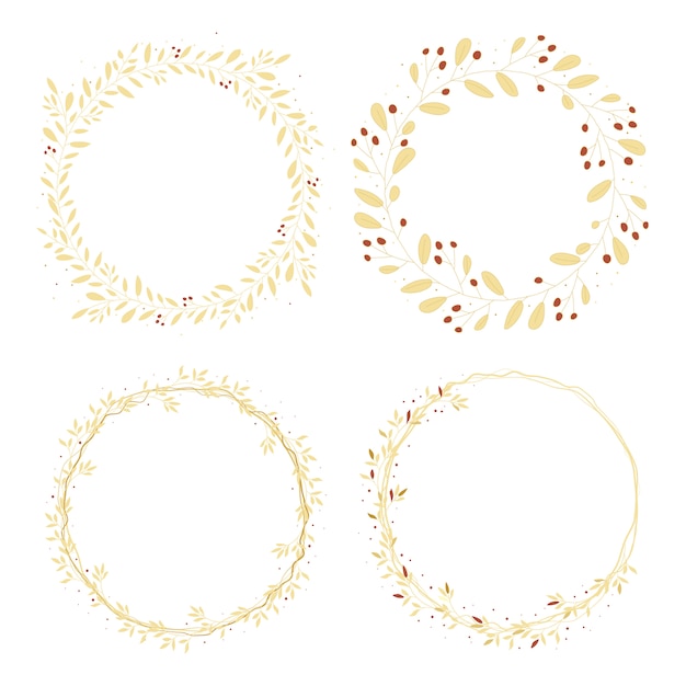 Minimal golden leafs wreath frame collection for christmas or wedding