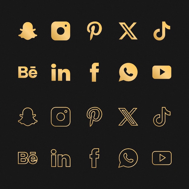 Vector minimal golden social media icons set