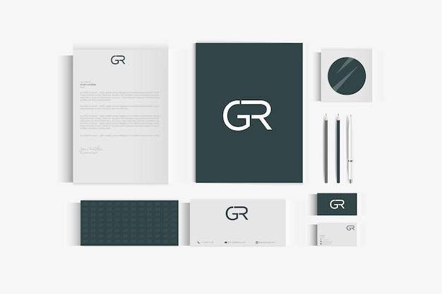 minimal gr initial-based stationary mockup