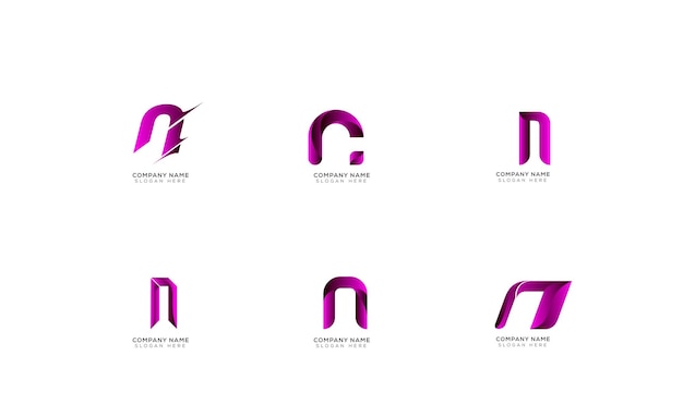 Minimal gradient letter n logo collection