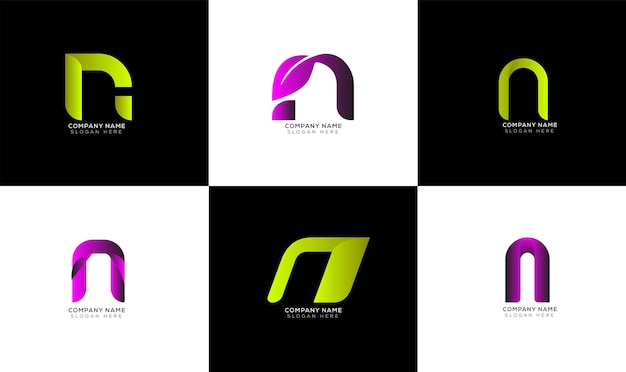 Minimal gradient letter n logo collection