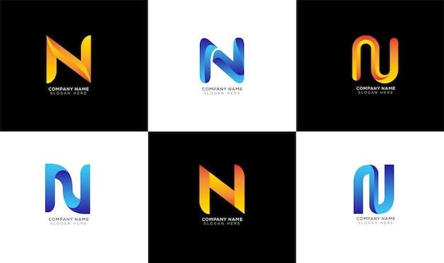 Minimal gradient letter n logo collection