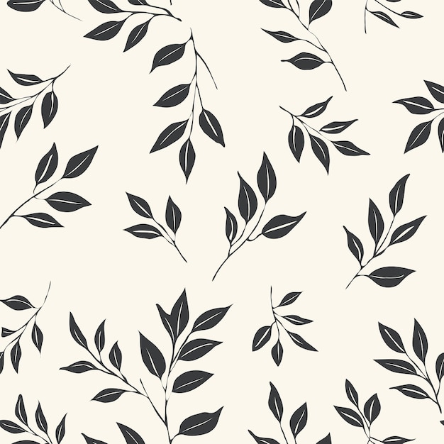 Vector minimal gray leaves on the beige background pattern
