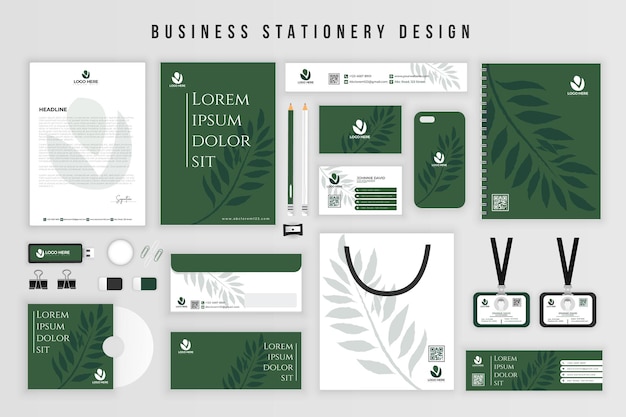 Minimal green business stationery design or brand identity template