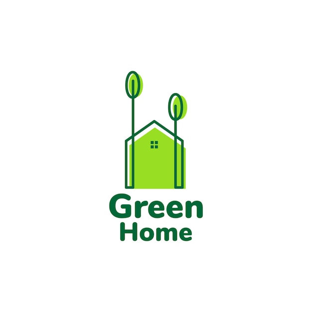 Minimal green home with tree logo design vector graphic symbol icon sign illustration creative idea