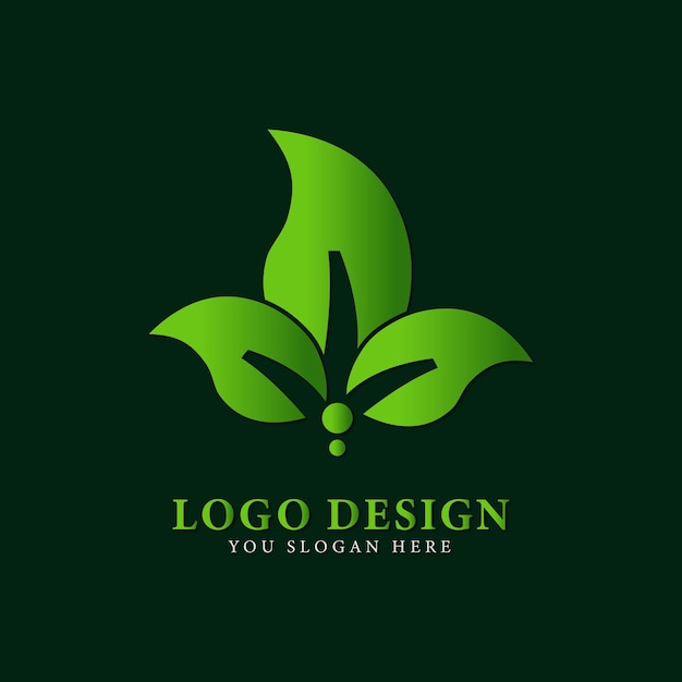 minimal green leaf logo template design