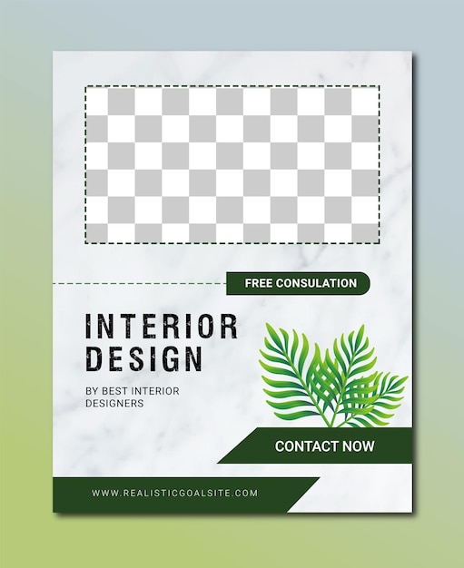 Vettore flyer di interior design minimo verde e bianco