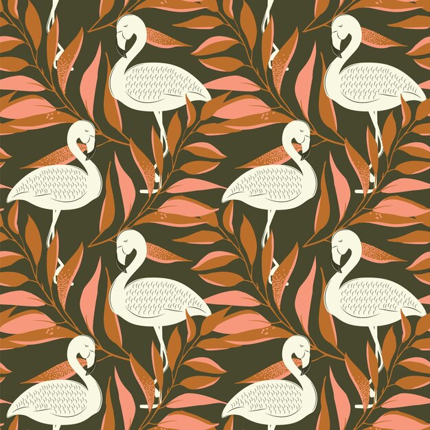 Vector minimal hand drawn bird and leaf seamless pattern for fabricwallpaperbackground surface