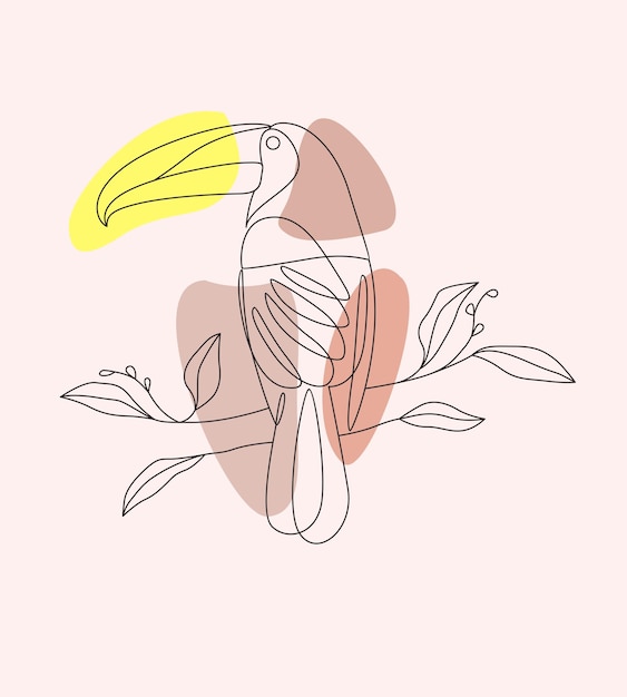 Minimal hand drawn illustration of a Tukan bird one line style drawing