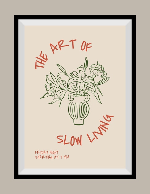 minimal hand drawn vector dolce vita illustration with aesthetic quote in a poster frame