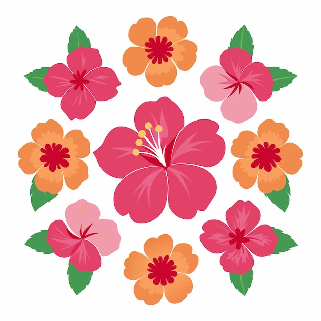 Vector minimal hibiscus flower set vector art illustration 25