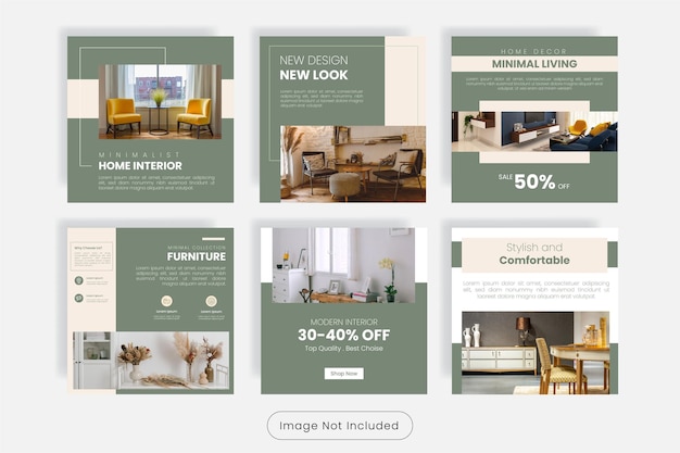 Minimal home interior design social media post banner template set