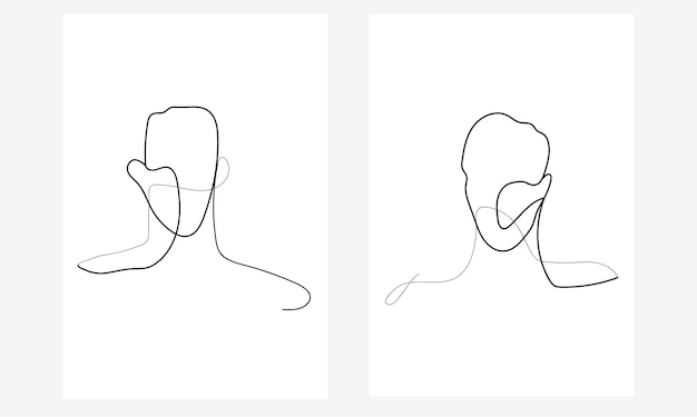 Minimal Human face line illustration set of 2 wall art free vector