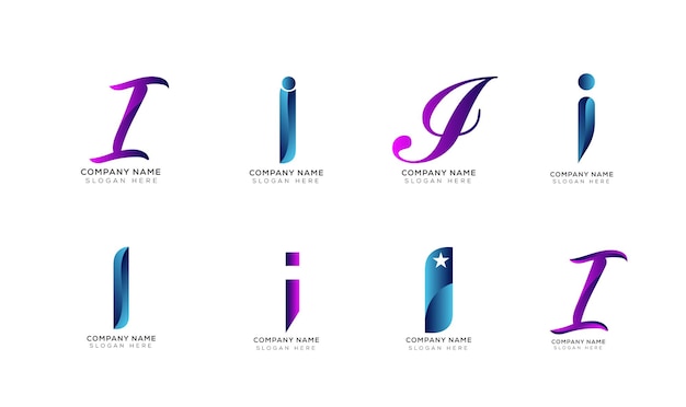 Minimal I logo collection with gradient