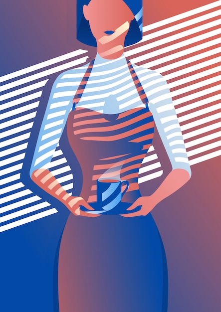 Minimal Illustration of Female Cafe Waitress