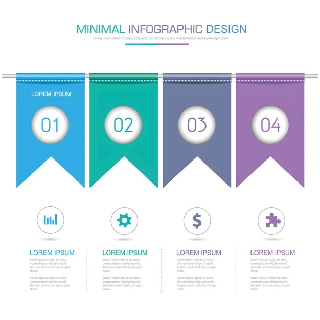 minimal infographic design with banners and numbers