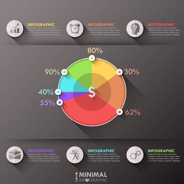 Modello di opzioni infografica minimal con grafico a torta