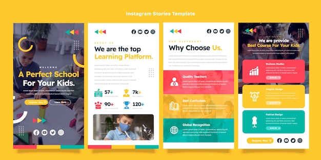 Vettore storie di instagram di scuole internazionali minime