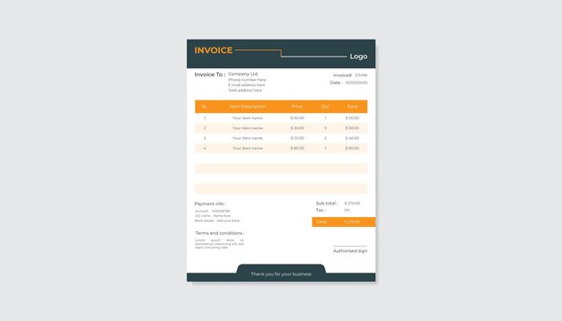 Vector minimal invoice design template for you business