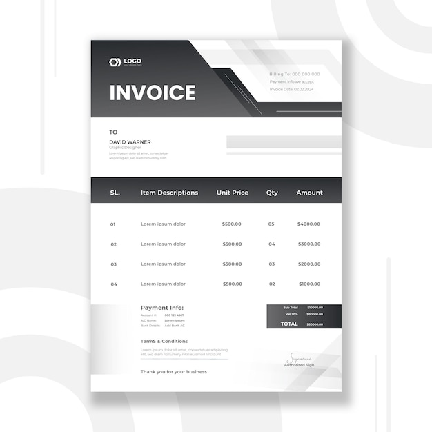 Minimal invoice template design