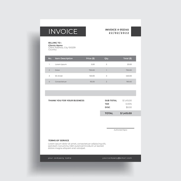 Vector minimal invoice template design