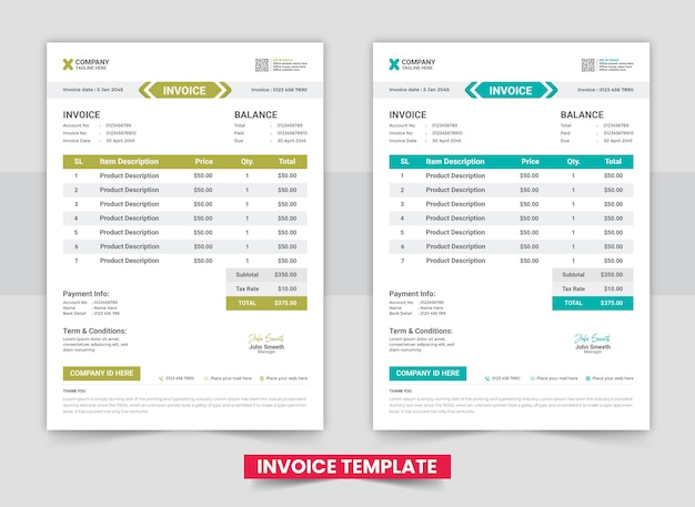 Minimal invoice template vector design