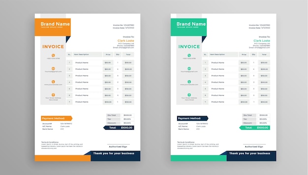 Minimal invoice template vector design