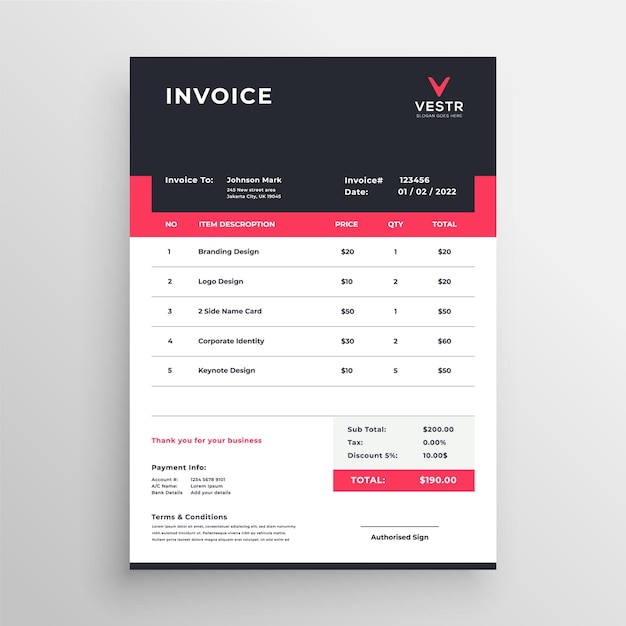 Minimal invoice template vector