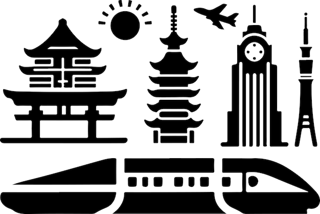 японские иконки пулевых поездов минимальный вектор клипарт силуэт белый фон 7