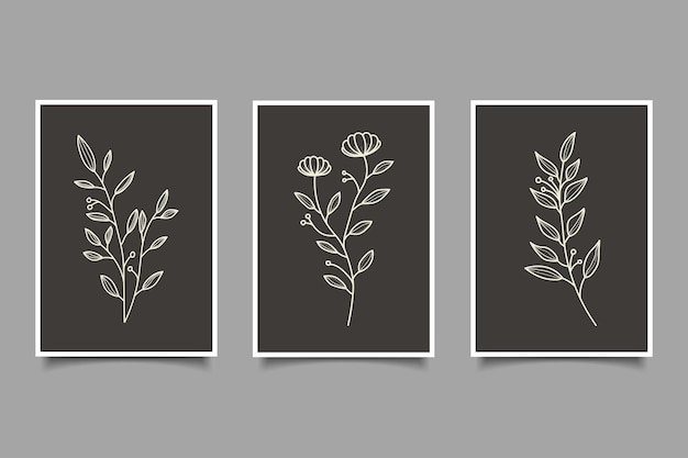 Minimal line art flowers and leaves composition poster wall art