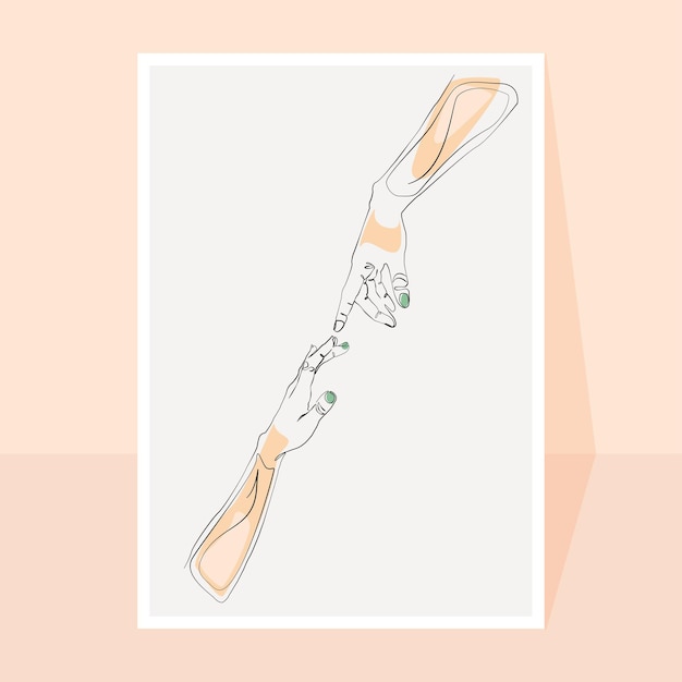 Le mani di arte di linea minimale vector l'illustrazione estetica pastello beige floreale