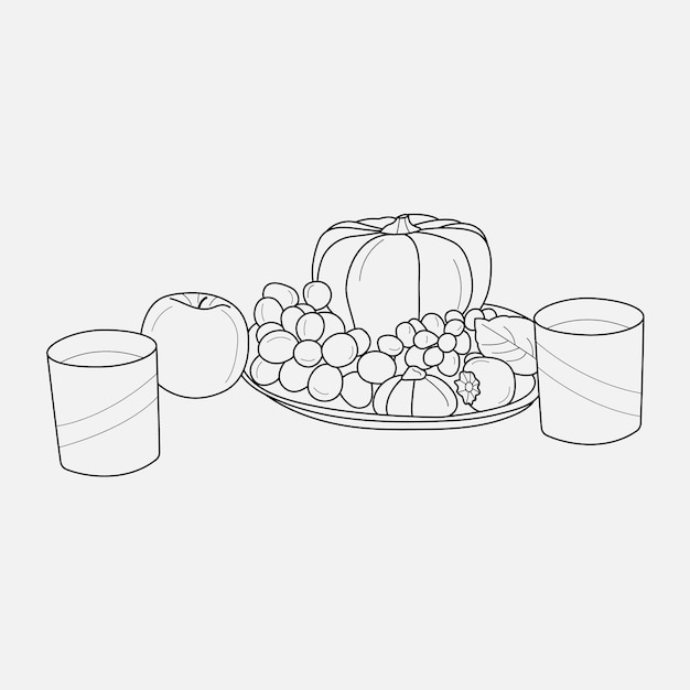 Vector minimal line art sketch hand drawn organic thanksgiving vector