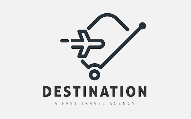 Minimal line art travel logo design with travel bag and airplane