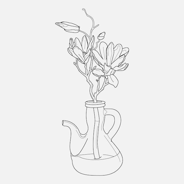 Minimal line hand drawing and sketch flower illustration