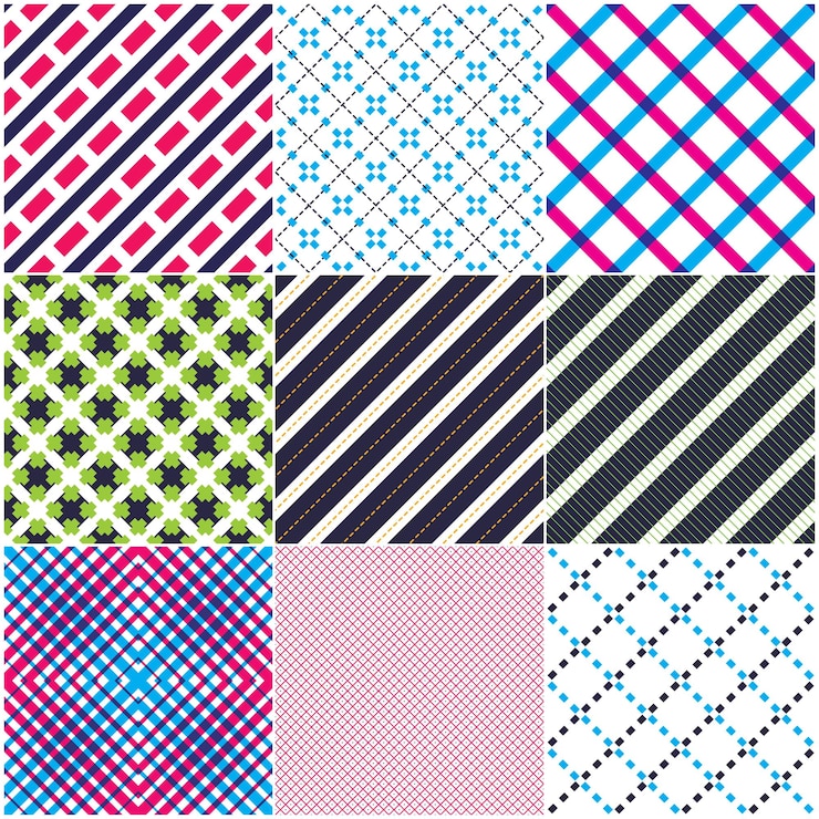 Vector minimal lines vector seamless patterns set, abstract backgrounds collection. simple geometric designs. seamless lines vector minimalistic arts. crossed lines grid, diagonal lines, dashed lines, dotted