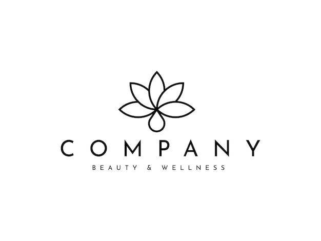 minimal lotus flower with drop line style logo design